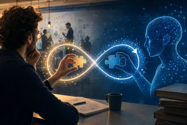 Concept illustration of human researchers collaborating with an AI model on a successor system