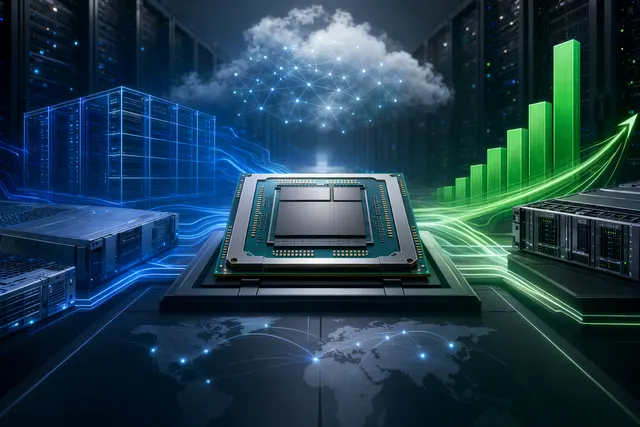 Illustration of AMD EPYC server processors powering AI data center infrastructure