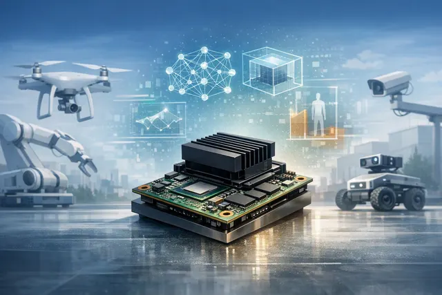 Compact NVIDIA Jetson Orin Nano 2 computer powering an autonomous robot with visual AI overlays