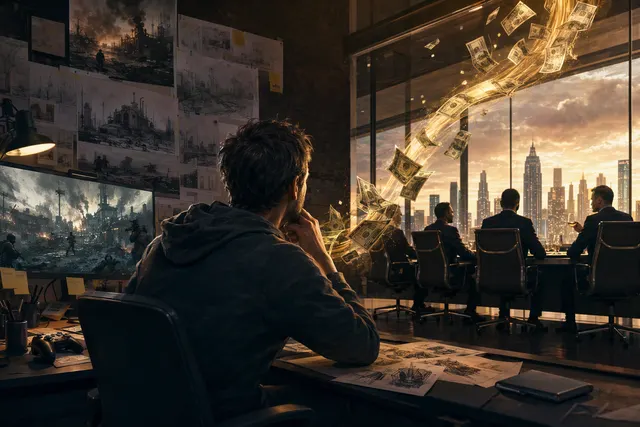Editorial illustration for the debate over developer royalties from Call of Duty: Black Ops re-releases