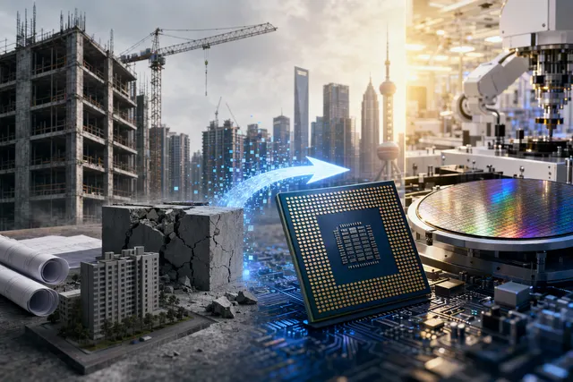 Illustration of Chinese property developers shifting toward semiconductor chip investments