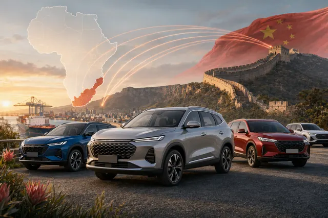 Illustration representing the rise of Chinese automakers competing in South Africa’s passenger car market