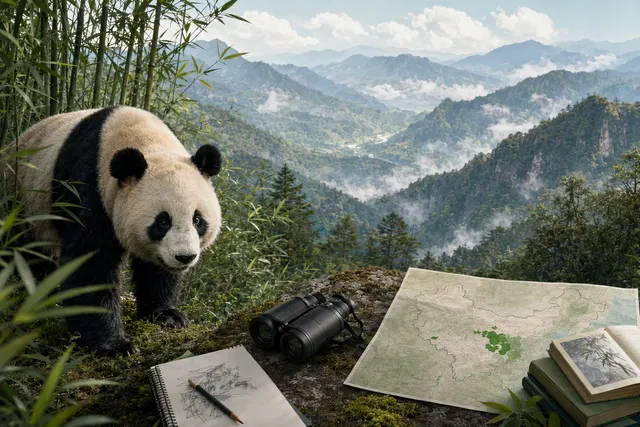 Illustration accompanying a guide to wild giant panda habitats in China.