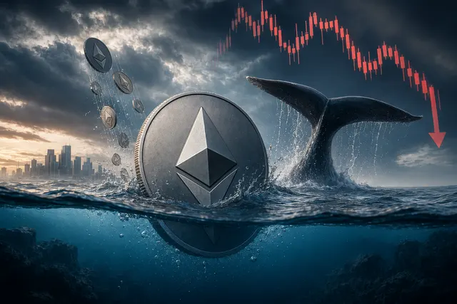 Ethereum price chart falling toward the $2,000 support level amid whale selling and crypto market volatility