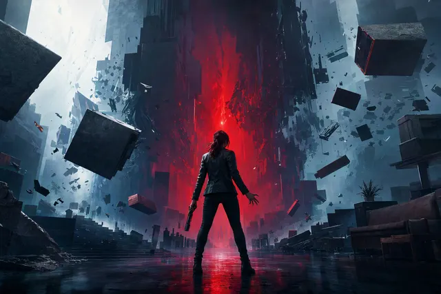 Editorial artwork representing Control Resonant and its surreal Manhattan setting