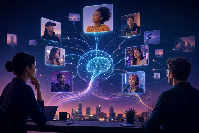 Concept illustration of AI matching brands with creators on a social media platform