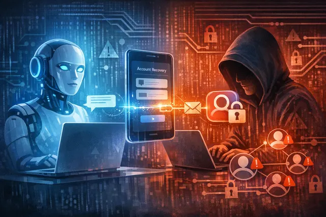 AI chatbot security breach concept showing a digital padlock interface with a robot hand interacting with a support icon, representing the vulnerability in Meta's Instagram account