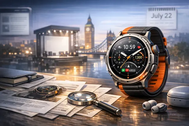 A concept render of the Samsung Galaxy Watch Ultra 2, showing a rugged titanium design with a bright display