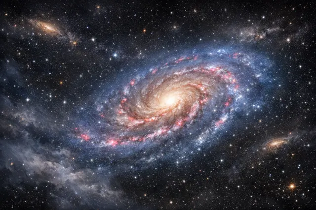 An artistic rendering of the active spiral galaxy Messier 88, showing its bright core and being enveloped by a faint glow representing stripped gas.