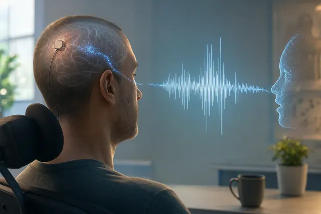 Illustration of a brain-computer interface enabling thought-driven speech communication