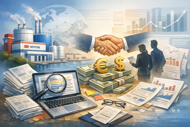 Abstract digital illustration of a paint can and financial charts representing the Nippon Paint-AkzoNobel takeover bid