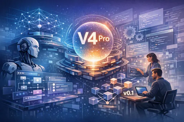 Editorial illustration of DeepSeek V4 Pro and the modular Harness agent runtime