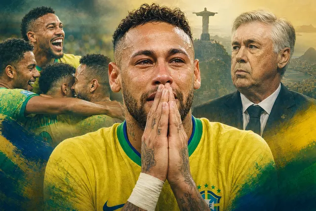 Illustration of Neymar reacting emotionally after being named in Brazil’s 2026 World Cup squad