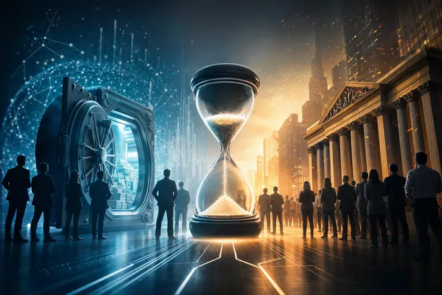 AI-generated editorial illustration accompanying an article about OpenAI’s reported fundraising ahead of Anthropic’s expected IPO.