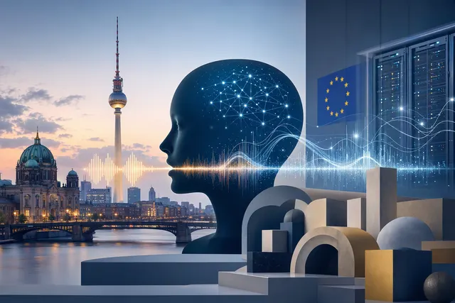 Illustrative editorial image representing speech-to-speech voice AI in Europe