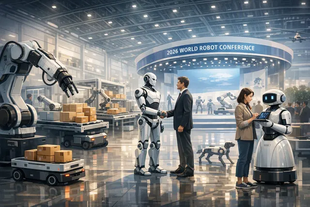 Humanoid robots working together on a warehouse logistics line in China