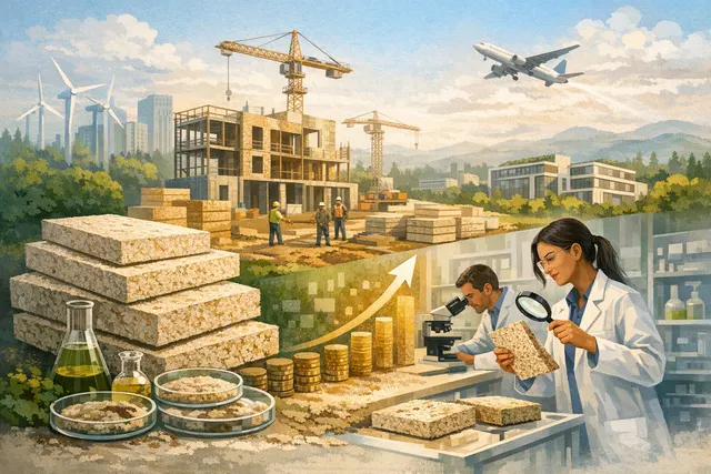 Mycelium-based construction materials illustrating Mykor's low-carbon biofabrication technology