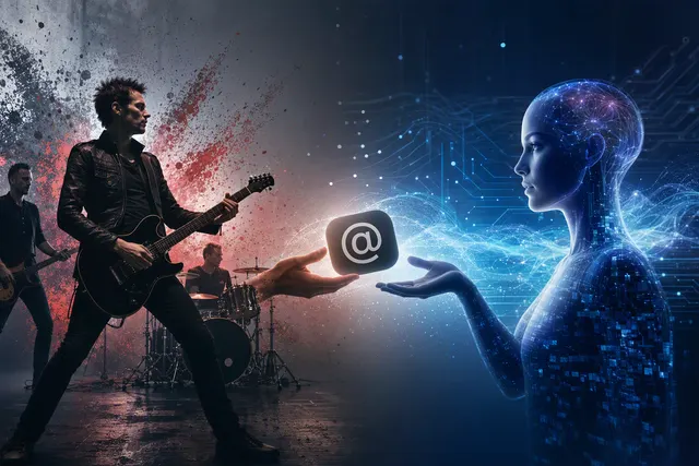Editorial illustration of Meta’s Muse AI agent and the band Muse social-handle dispute