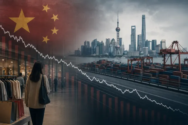Illustration representing China’s slowing economic momentum with falling retail and industrial indicators