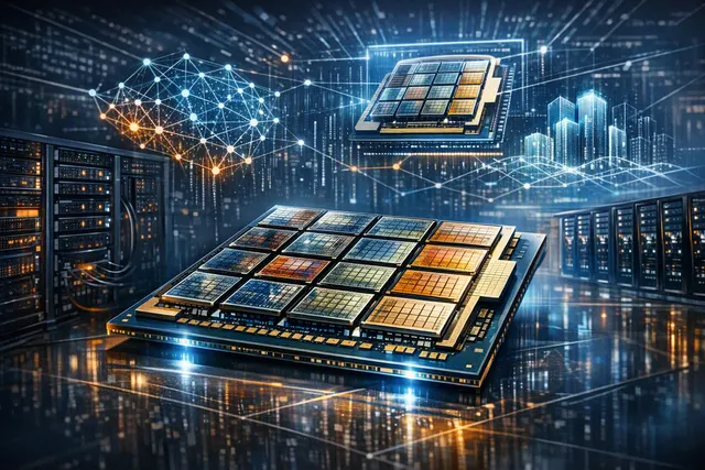 Conceptual illustration of Intel Diamond Rapids Xeon 7 as a multi-tile server processor
