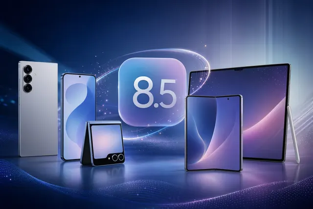 AI-generated illustration of Galaxy phones and tablets with One UI 8.5 Galaxy AI interface elements