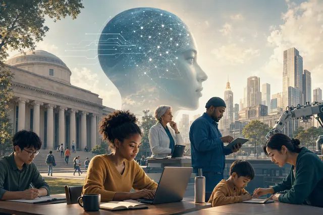 Editorial illustration about AI automation and the future of human work