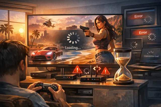 Editorial illustration of the Netflix premiere and streaming disruption surrounding Grand Theft Auto VI: An Extended Look
