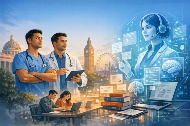 Illustration of an AI tutor helping a student prepare for exams