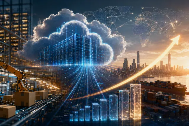 Illustration of Amazon’s cloud and AI infrastructure growth driving toward a $3 trillion market valuation