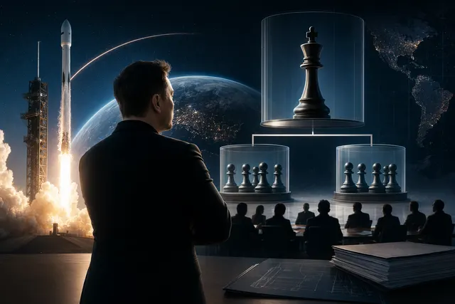 Illustration representing Elon Musk maintaining control over SpaceX through IPO governance structures