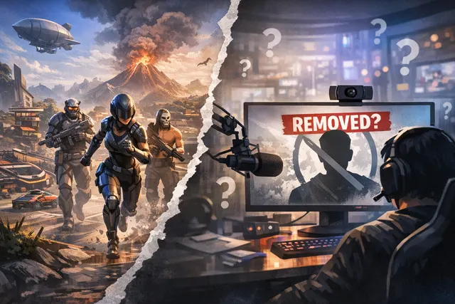 AI-generated editorial illustration of a Fortnite-style peanut Sidekick character being removed from a Battle Pass promotional screen