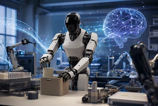 AI-generated illustration representing a humanoid robot performing household chores; it is not footage of Westlake Robotics’ WR1.
