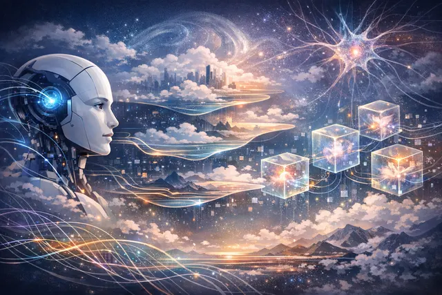 Abstract visualization of ChatGPT's new Dreaming V3 memory architecture with interconnected digital neural pathways representing background processing and memory synthesis.