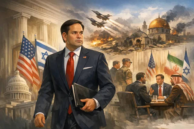 Secretary of State Marco Rubio in a diplomatic setting, representing his role in the June 2026 Israel-Iran negotiations.