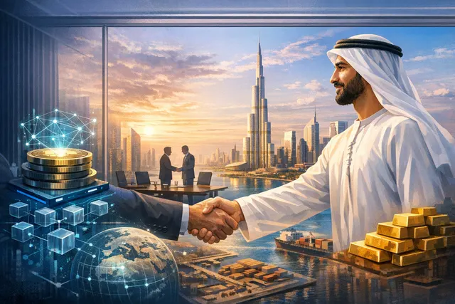 Graphic representing the Tether and DMCC memorandum of understanding on blockchain tokenization and digital asset education in Dubai