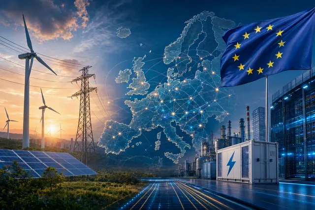 Illustration of Europe’s electricity grid, clean energy infrastructure and digital technology