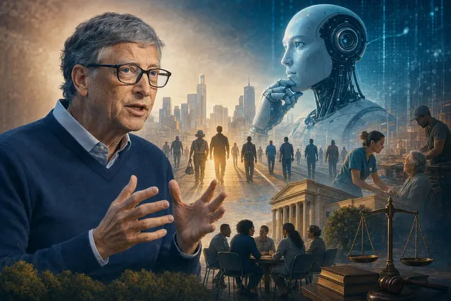 Illustrative AI-generated image representing debates about artificial intelligence and the future of work