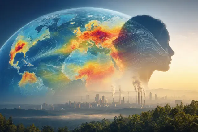 Editorial illustration accompanying a report on global exposure to ground-level ozone.