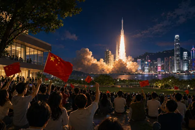 Celebrations in Hong Kong during the Shenzhou‑23 launch featuring astronaut Lai Ka‑ying