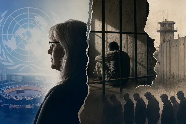 Illustration representing detention conditions and allegations of abuse involving Palestinian detainees in Israeli custody