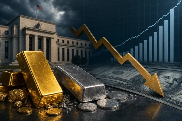 Editorial illustration of gold and silver bullion during a week of market pressure