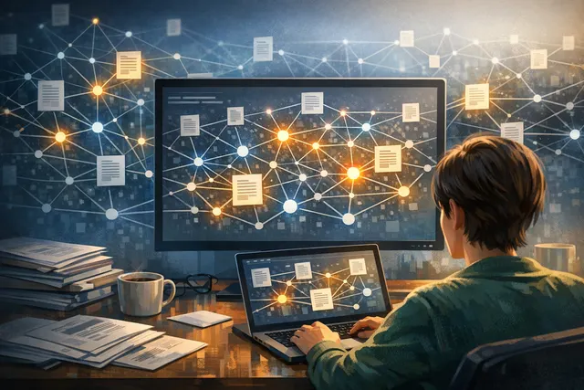 Interactive citation network visualization showing papers as connected nodes with colored clusters