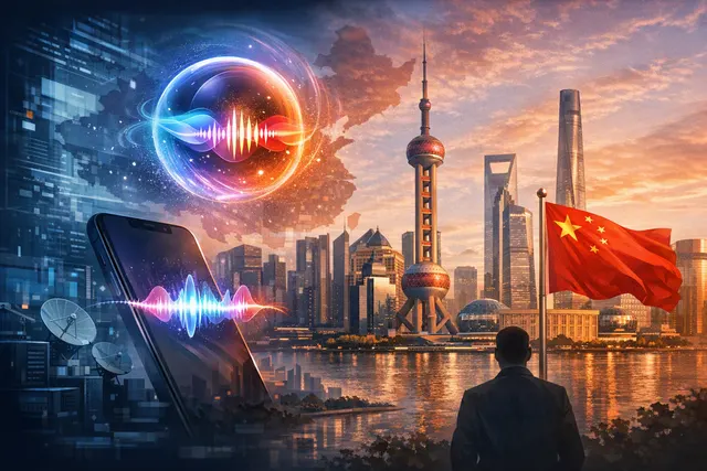 Tim Cook presenting Siri AI updates during Apple's fiscal Q3 2026 earnings call, with charts showing China revenue data and AI rollout timeline.