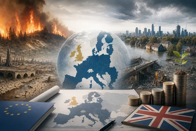 AI-generated illustration accompanying an article on European climate resilience spending