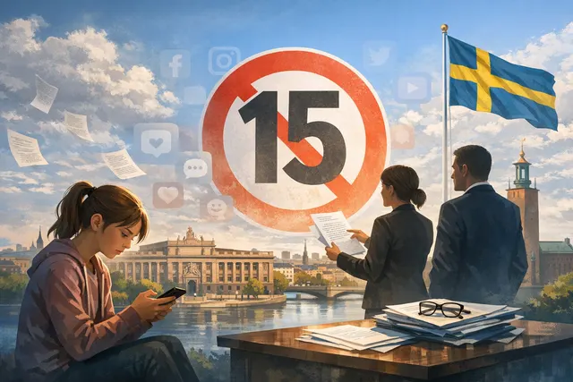 A conceptual illustration representing Sweden's proposed social media age limit for children under 15