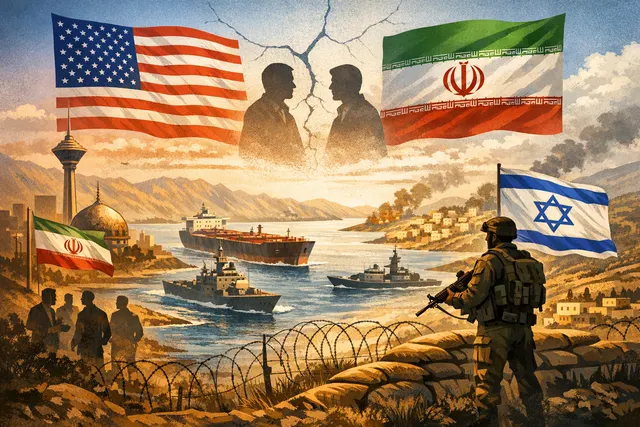 Diplomatic negotiations overshadowed by military presence in the Middle East, highlighting the fragile ceasefire between the U.S., Iran, and Israel's stance in Lebanon.