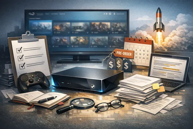 Valve Steam Machine cube-shaped console with Steam Controller on a desk