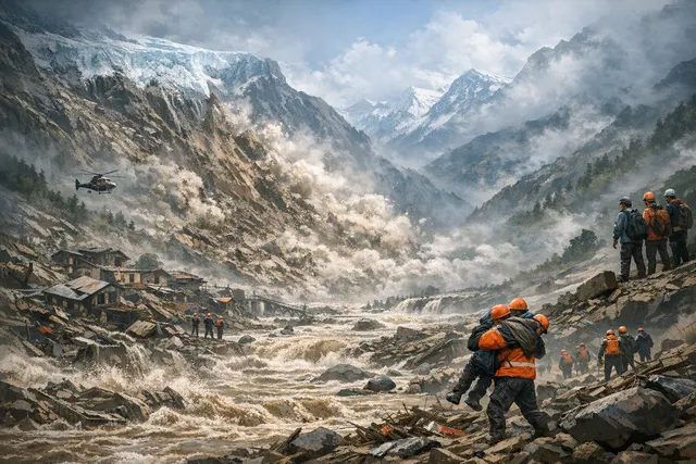 What caused the deadly 27 August 2026 flash flood in Nepal’s Rasuwa district near the Tibet border, how did the glacial collapse, landslide,