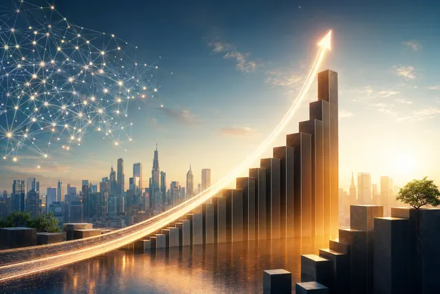 Conceptual illustration of Anthropic’s rapid growth in the AI industry with funding and valuation milestones