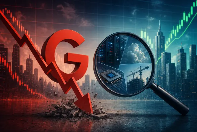 AI-generated editorial illustration for an article about Alphabet shares, Google Cloud reliability and AI investment